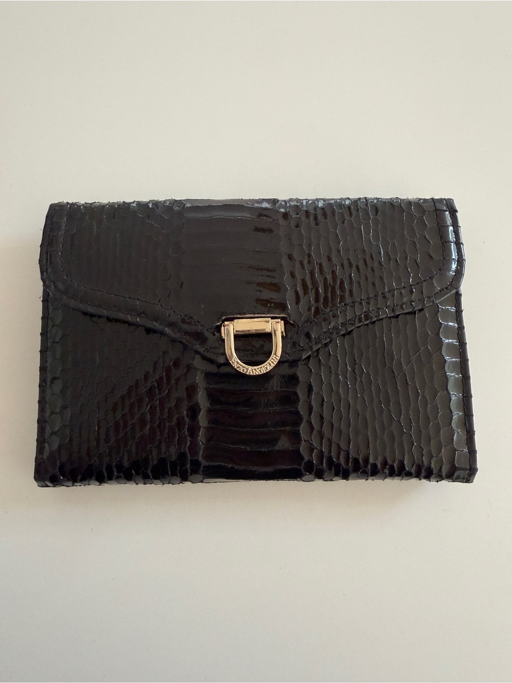ENZO ANGLIONI Faux Leather Shiny Snakeskin Clutch Wallet Edgy Avante Garde Chic